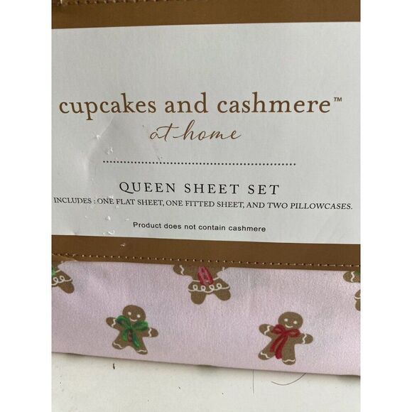 Cupcakes & Cashmere QUEEN SIZE Pink Gingerbread Cookie Christmas Sheet Set NEW - Picture 2 of 12